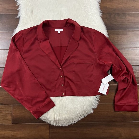 Good American Women's Size 7 / US 4X Red Satin Pajama Sleep Set Pants Top - Picture 6 of 13